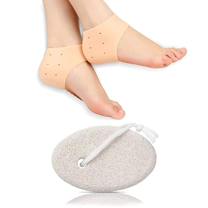 Combo of Callus Stone Pedicure Tool Foot Scrubber to Remove Dead Skin and Silicone Heel Pad for Cracked Heels Pain Relief and Ankle Support. (Pumice Stone & Heel Pad) (Multicolor)